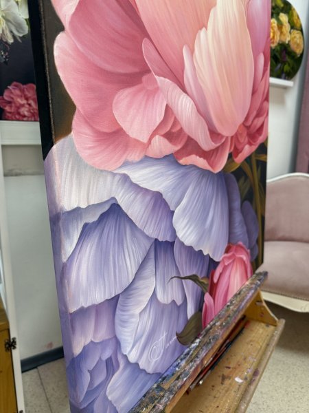 Additional view 2: Contemporary Art Flower Painting Dance of the Peonies by painter Anastasia Alekhina oil canvas 