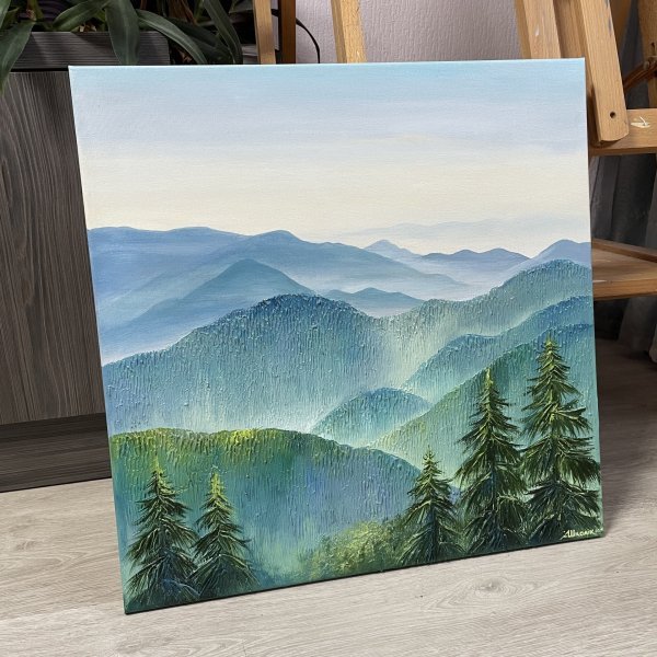 Additional view 2: Contemporary Art Landscape Painting Carpathian Mountains by painter Anna Shkolik acrylic canvas 