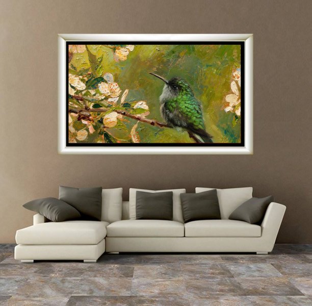 Dodatkowy obraz 1: Kolorowy Fotoimpresjonizm Fotografia "Koliber wśród kwiatów wiśni", fotograf Orlando Sanchez Cabrera 