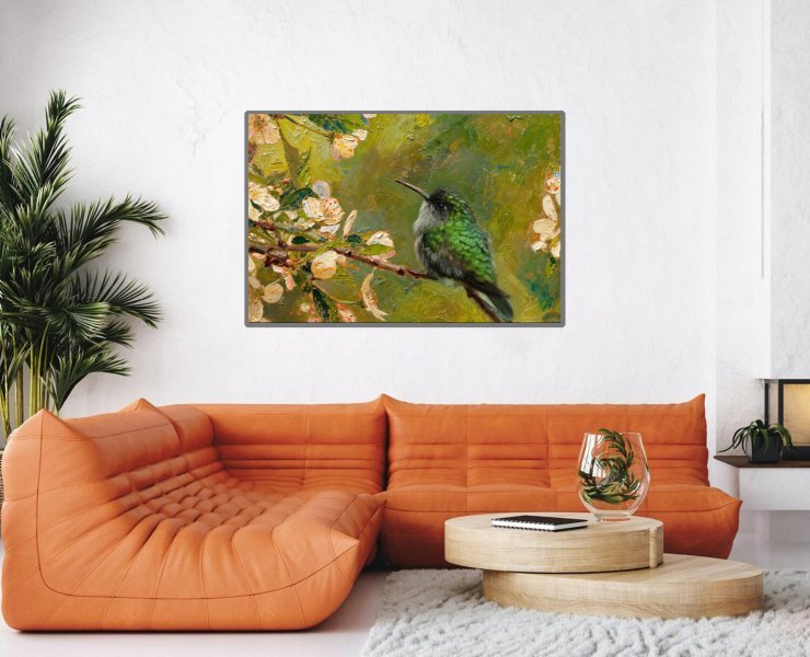 Dodatkowy obraz 2: Kolorowy Fotoimpresjonizm Fotografia "Koliber wśród kwiatów wiśni", fotograf Orlando Sanchez Cabrera 