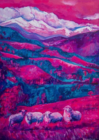 Painting "Painting In the Meadow, 2025" by painter Oksana Chumakova acrylic canvas at Jose Art Gallery