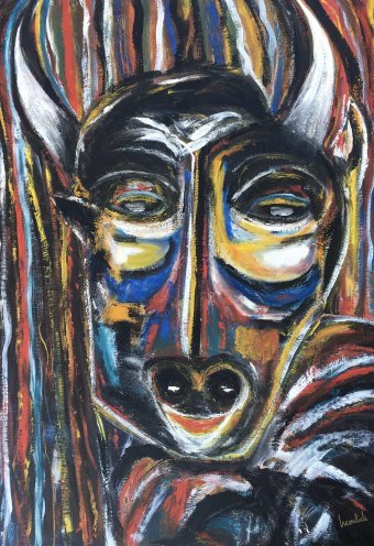 Painting "Bull's Head: Vibrating Power" by painter Mariam Mouliets oil canvas at Jose Art Gallery