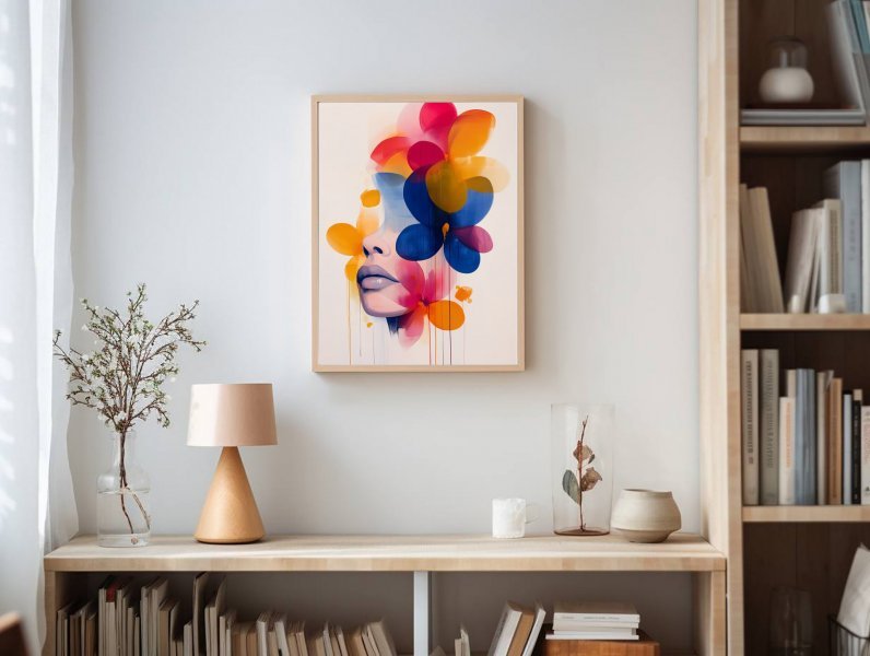 Additional view 1: Contemporary Art Portrait Painting Veil of Emotions Vibrant Floral Meditation by painter Tatiana Taner ink paper 