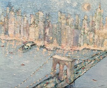 Schneefall über der Brooklyn Bridge