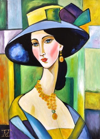 Painting "Amber necklage" by painter Denis Mihai acrylic canvas at Jose Art Gallery