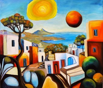 Peinture "Entre le soleil et la lune", peintre Denis Mihai acrylique toile à la Jose Art Gallery