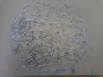 Graphique "Création de la Terre : Le cinquième jour sacré", illustrateur roberto ferrando crayon papier à la Jose Art Gallery