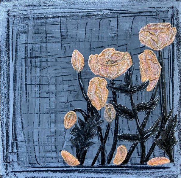 Additional view 2: Contemporary Art Flower Painting Careless Poppies: Modern Flower Express by painter Yuliya Suhonosova mixed method canvas 