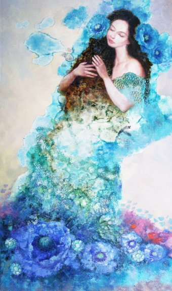 Painting "Blue-eyed flowers are magical" by painter Anna Dobrodij oil canvas at Jose Art Gallery