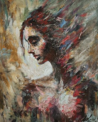 Painting "Mystical female profile in oil" by painter Liliana Kovhuto oil canvas at Jose Art Gallery