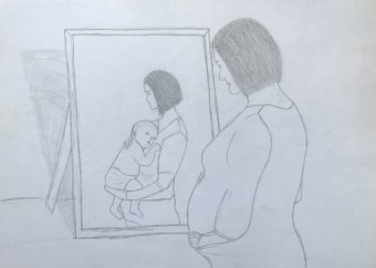 Painting "Expecting motherhood" by painter Harry pencil paper at Jose Art Gallery