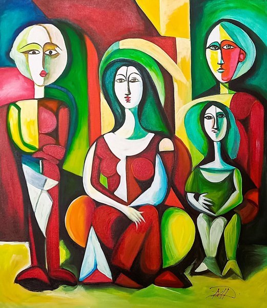 Dodatkowy obraz 1: Abstrakcjonizm Obyczajowy Malarstwo "Zdjęcie rodzinne", malarz Denis Mihai akryl płótno 