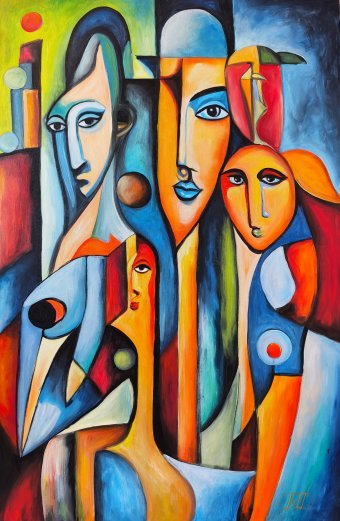 Painting "Faces" by painter Denis Mihai acrylic canvas at Jose Art Gallery