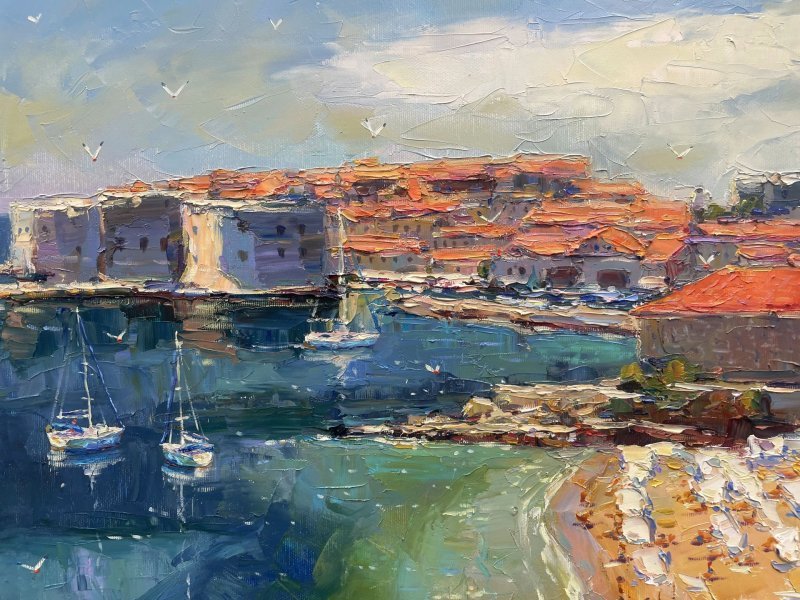 Additional view 4: Impressionism Cityscapes Painting Bay in Dubrovnik by painter Yevgeny Chernyakovsky oil canvas 