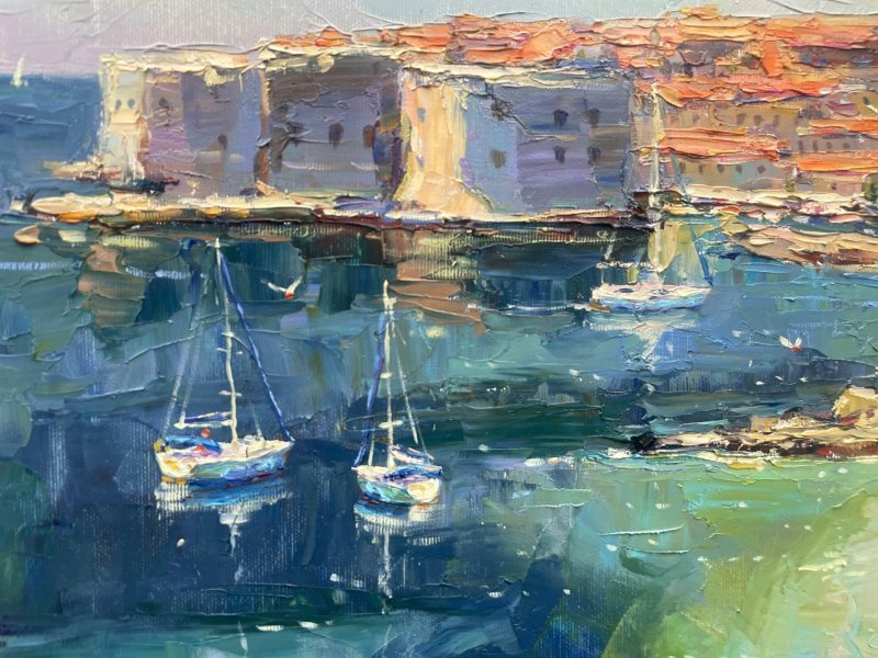 Additional view 5: Impressionism Cityscapes Painting Bay in Dubrovnik by painter Yevgeny Chernyakovsky oil canvas 