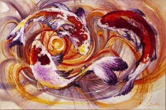 Pintura "Arte abstracto vibrante de carpas koi", pintor Oleksandr Neliubin óleo lienzo en Jose Art Gallery