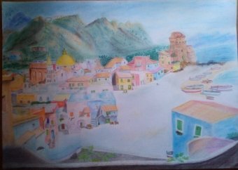 Живопись "Загородная жизнь на берегу моря", живописец Sebastiana Leonardi смешанная техника картон в Jose Art Gallery