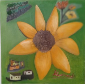 Painting "The Thoughts of the Sunflower" by painter Sebastiana Leonardi oil canvas at Jose Art Gallery