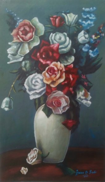 Painting "Vase of Colorful Flowers" by painter Isaac Opoku Badu acrylic canvas at Jose Art Gallery