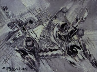 Peinture "Abstraction grise", peintre Mher Gevorgyan huile toile à la Jose Art Gallery