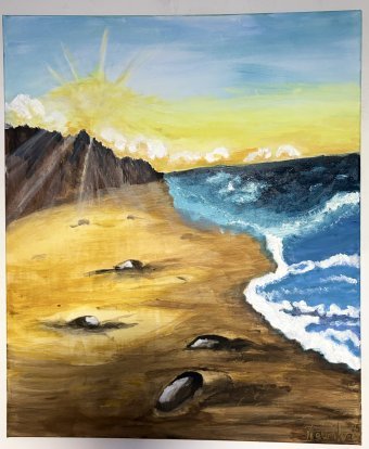 Живопись "Минута молчания у воды на закате", живописец M.E.G смешанная техника холст в Jose Art Gallery