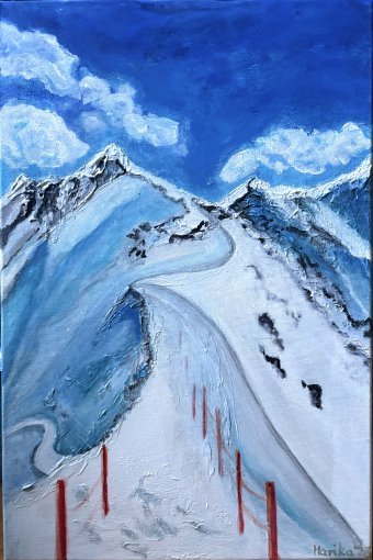 Живопись "Сюрреалистические горы на зимнем пейзаже", живописец M.E.G смешанная техника холст в Jose Art Gallery