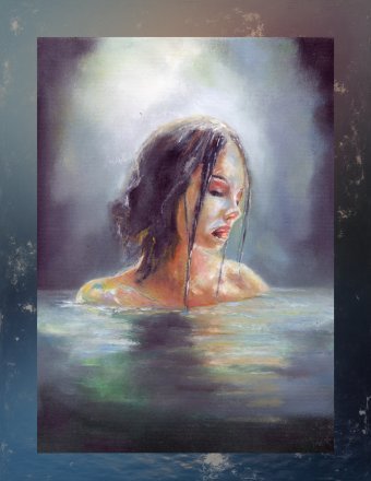 Painting "Woman In Water" by painter Steven Peachey oil paper at Jose Art Gallery
