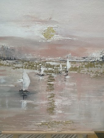 Painting "Pink sunrise" by painter Irina Mitkovska acrylic canvas at Jose Art Gallery