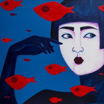 Painting "Painting Bright Fish, 2025." by painter Oksana Chumakova acrylic canvas at Jose Art Gallery
