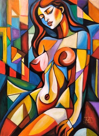Painting "Cubist Fragility" by painter Denis Mihai acrylic canvas at Jose Art Gallery
