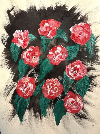 Pittura "Fiori di rosa rossa succosa", pittore M.E.G acrilico carta alla Jose Art Gallery