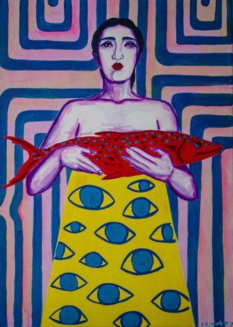 Painting "Painting Dream of a Fish" by painter Oksana Chumakova acrylic canvas at Jose Art Gallery