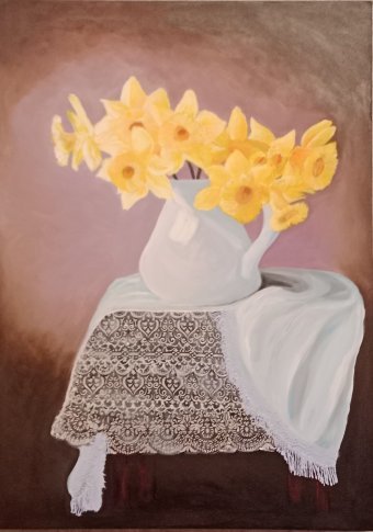Painting "Daffodils" by painter Olga Petrova acrylic fabric at Jose Art Gallery