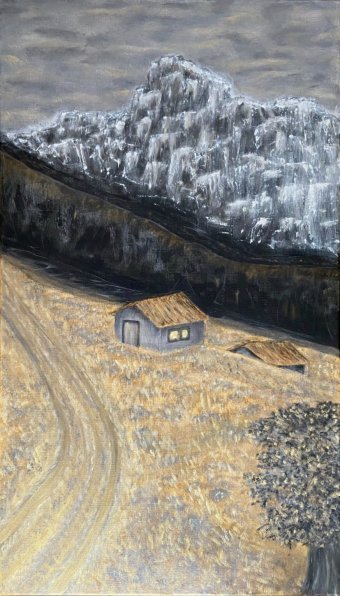 Painting "Golden landscape" by painter Yuliya Suhonosova acrylic canvas at Jose Art Gallery
