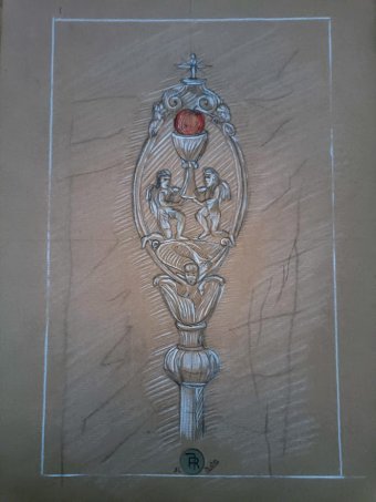 Drawing "Heavenly Offering: Chalice and Angels" by illustrator roberto ferrando pencil paper at Jose Art Gallery