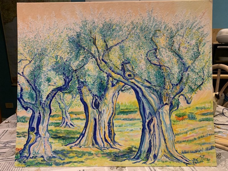 Image supplémentaire 6: Postimpressionisme Paysage Peinture "Une cathédrale de la paix", peintre Angelo Ferro huile carton 