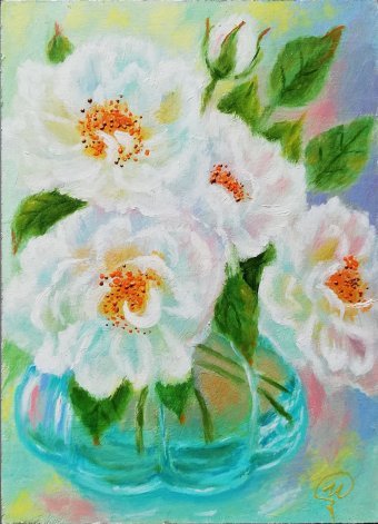 White Roses - FRAMED