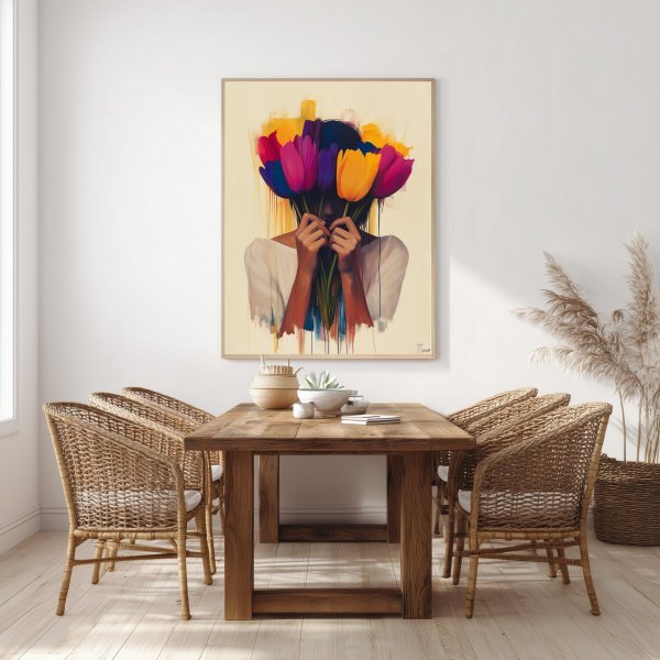Additional view 2: Modern Portrait Painting Silence Wearing Flowers: Emotional Portrait by painter Tatiana Taner ink canvas 