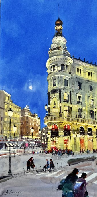 Графіка "Вечірній Мадрид", ілюстратор Andrii Kovalyk акварель папір в Jose Art Gallery