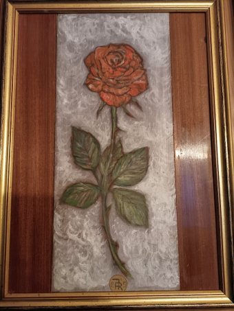 Painting "Red Roses and Wood: Fine Arts" by painter roberto ferrando oil wood at Jose Art Gallery