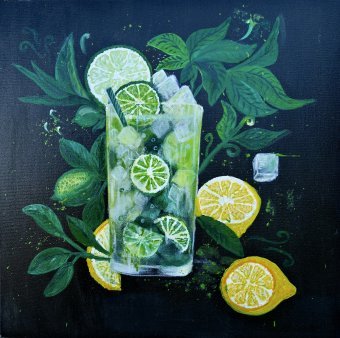Pittura "Dipinto di cocktail mojito", pittore Natalya Marques acrilico tela alla Jose Art Gallery