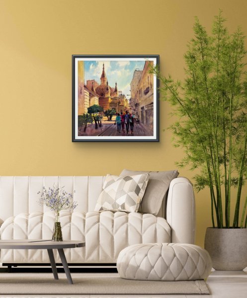 Additional view 1: Impressionism Cityscapes Painting A Walk Through the Town by painter Andrii Kovalyk watercolor paper 