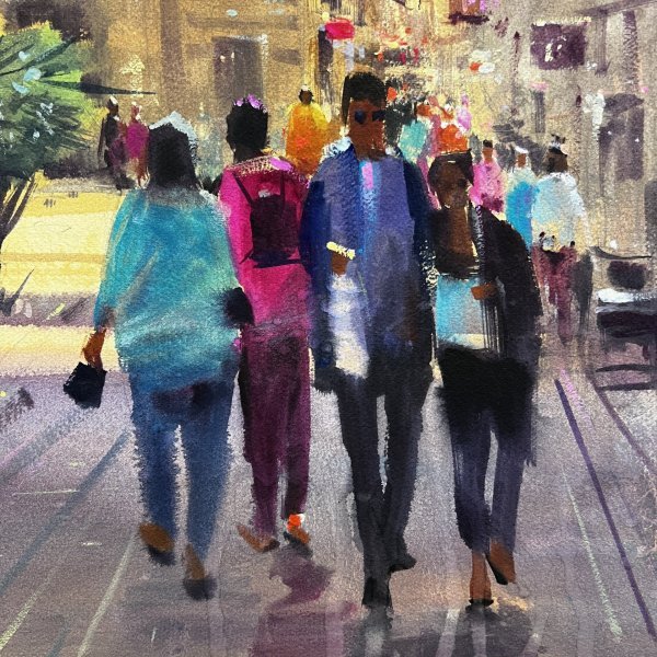Additional view 3: Impressionism Cityscapes Painting A Walk Through the Town by painter Andrii Kovalyk watercolor paper 