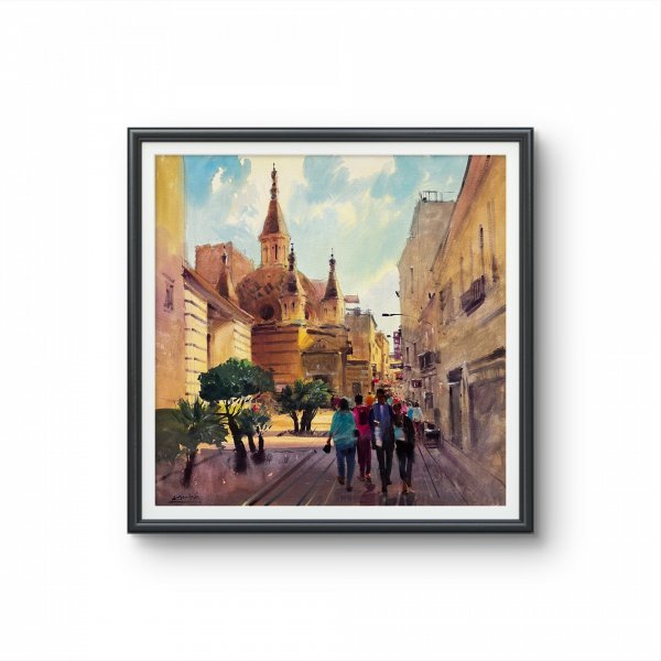 Additional view 4: Impressionism Cityscapes Painting A Walk Through the Town by painter Andrii Kovalyk watercolor paper 