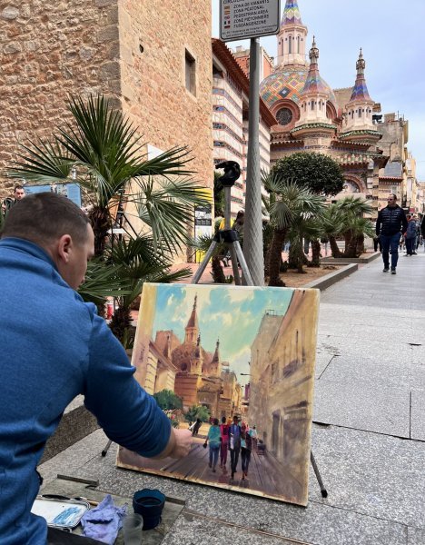 Additional view 6: Impressionism Cityscapes Painting A Walk Through the Town by painter Andrii Kovalyk watercolor paper 