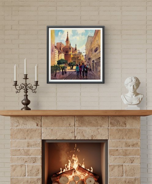 Additional view 7: Impressionism Cityscapes Painting A Walk Through the Town by painter Andrii Kovalyk watercolor paper 