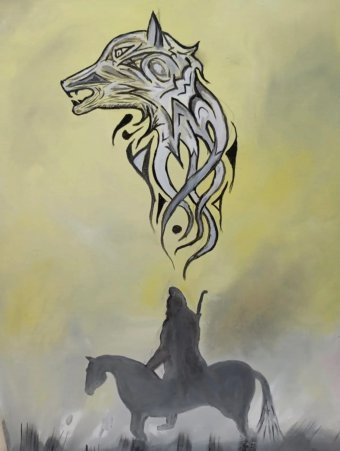 Painting "Decebalus and the Dacian wolf" by painter Ilie Lucian Sofrone oil canvas at Jose Art Gallery