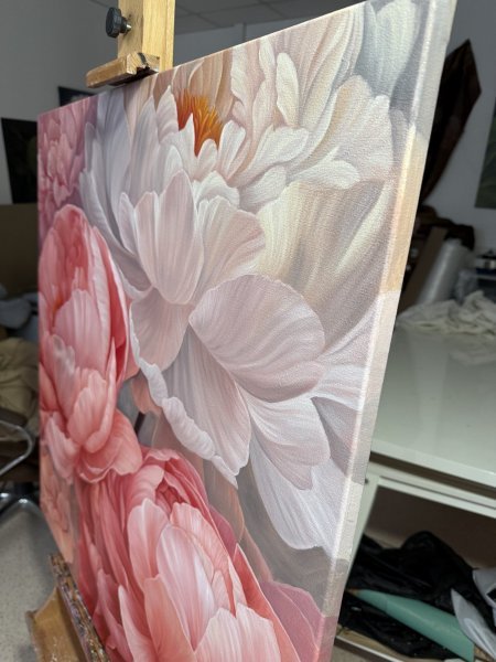 Additional view 2: Contemporary Art Flower Painting Sensual pinks by painter Anastasia Alekhina oil canvas 