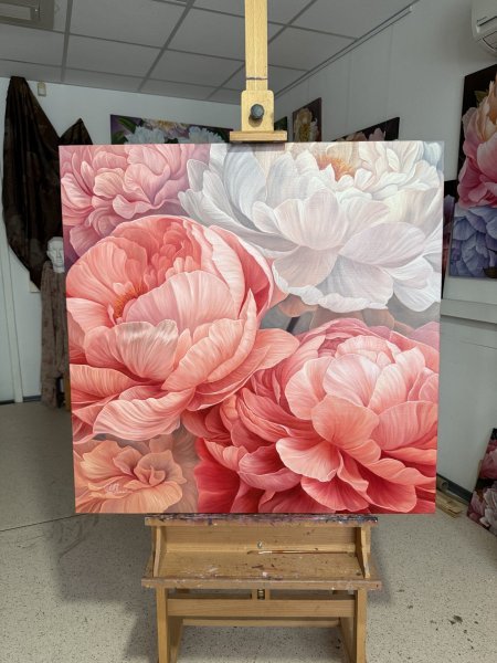 Additional view 3: Contemporary Art Flower Painting Sensual pinks by painter Anastasia Alekhina oil canvas 