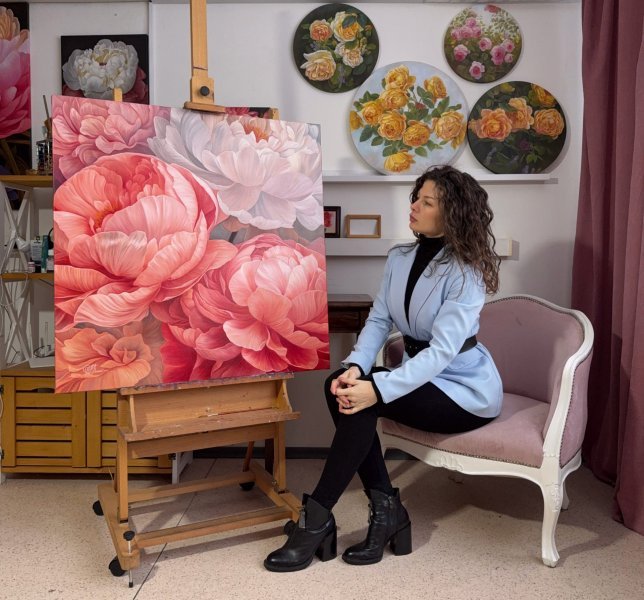 Additional view 7: Contemporary Art Flower Painting Sensual pinks by painter Anastasia Alekhina oil canvas 